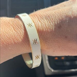 White and Gold Star Bangle Bracelet Marked Japan